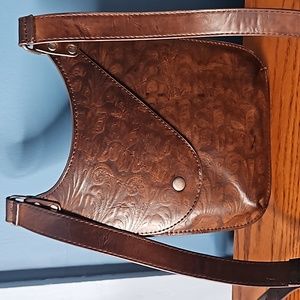 Genuine Leather Brown Paisley Floral Flap Crossbody Purse